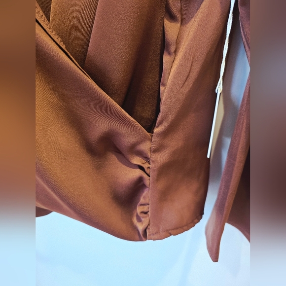 DEX Elegant Brown Wrap Top Long Sleeve Ruched Size XL X - Picture 7 of 9